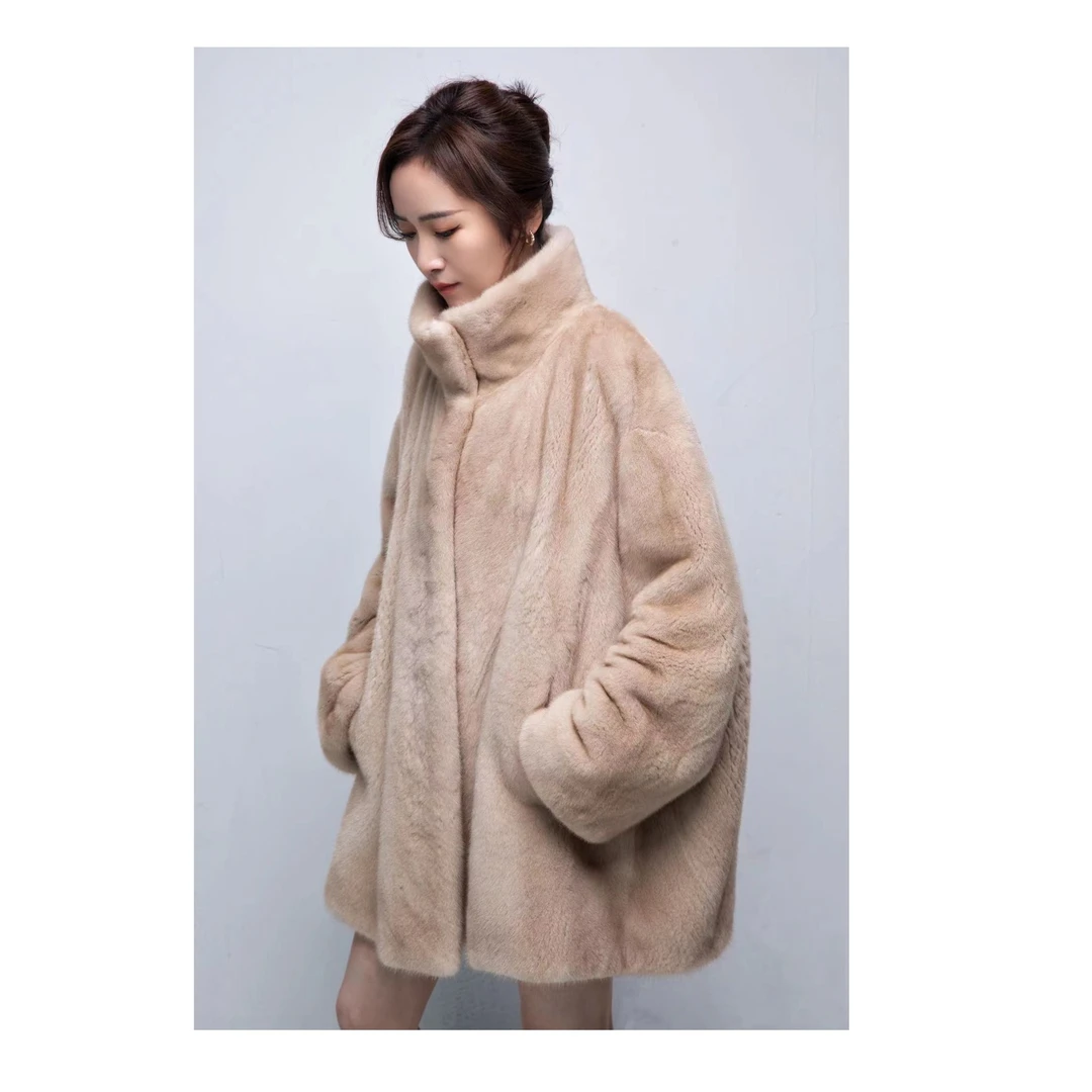 Miss.Du Fur冬季新款时尚优雅立领大斗篷女士毛毛外套大衣80CM