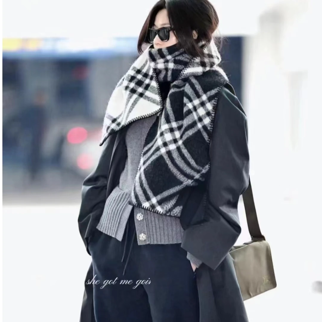 高冷白领围巾披肩 羊毛混纺围巾 时尚复古全智贤同款围巾百搭双面