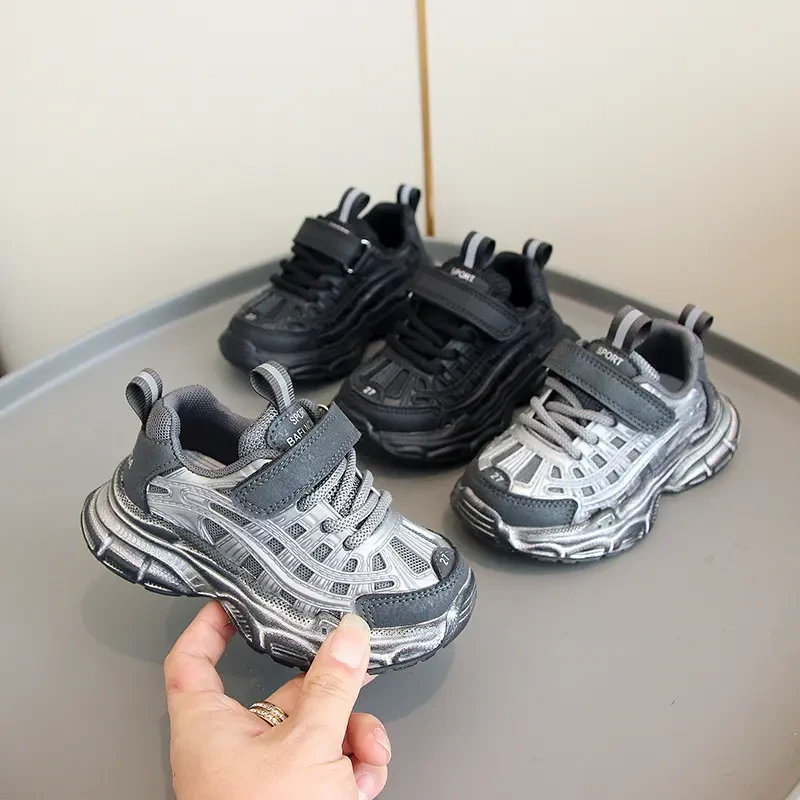 EVA实心软底男童鞋子秋新款儿童运动鞋透气网面女童老爹鞋