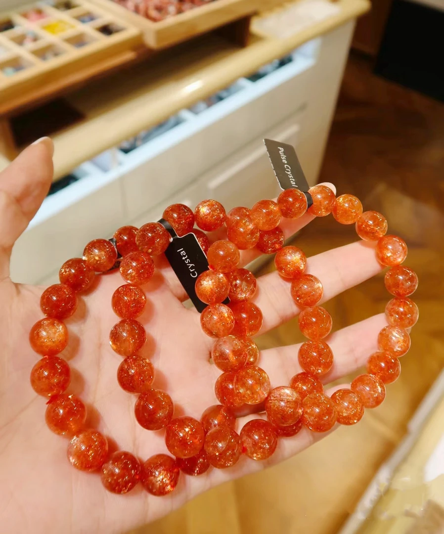 天然金太阳爆闪 颗颗金砂日光石手链女 礼盒装 多样性发其一