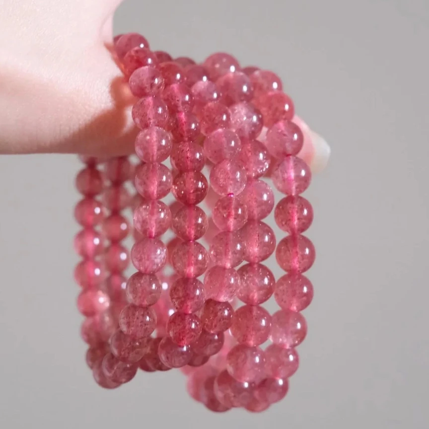 幂姐同款天然草莓晶手链女 鸽血红单圈手串 冰透多样性发其一