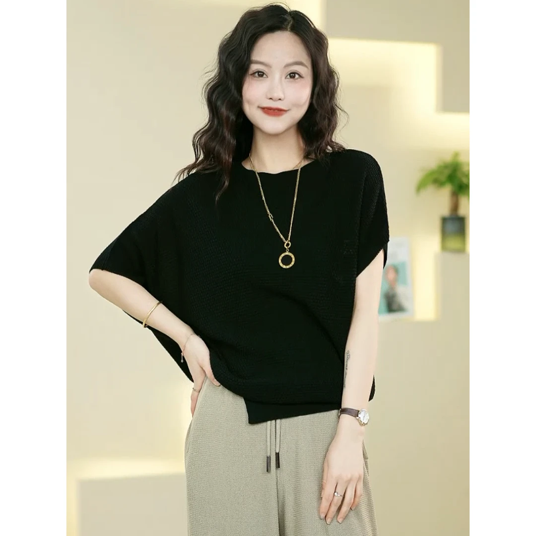 蔻玥[柜上679-高端兰精莱赛尔]夏季新品薄款时尚显瘦气质宽松上衣