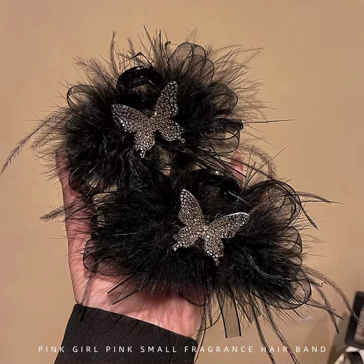 蓬松羽毛蝴蝶抓夹女高级感网红发卡夹子盘发增发量鲨鱼夹发饰发夹