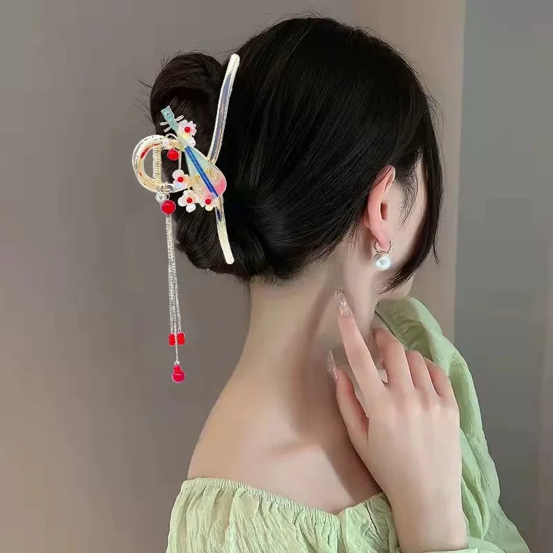 国风发饰古风发夹女国潮琵琶后脑勺流苏抓夹盘发头饰女