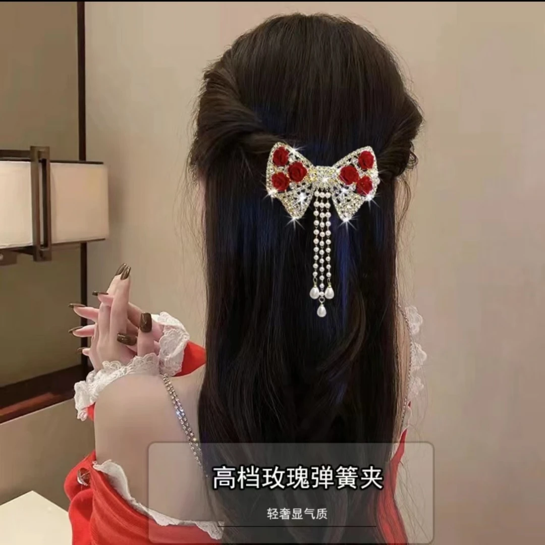 新款蝴蝶结流苏弹簧夹轻奢高级感气质发卡发夹后脑勺百搭抓夹古装