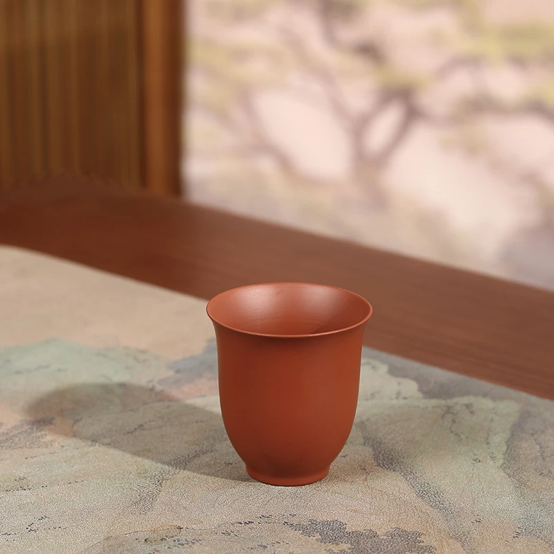 潮州手拉朱泥杯红泥杯主人杯功夫茶大陶瓷杯茶碗杯子手工反口防烫