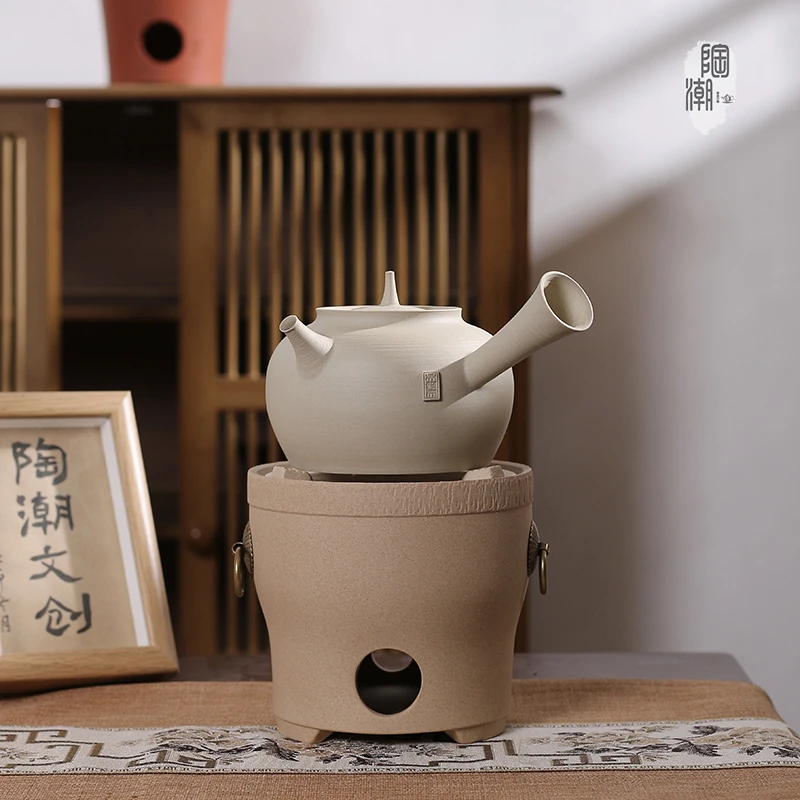 陶潮高档全手工潮汕功夫茶白泥泉水砂铫壶煮水陶壶纯手工大号家用