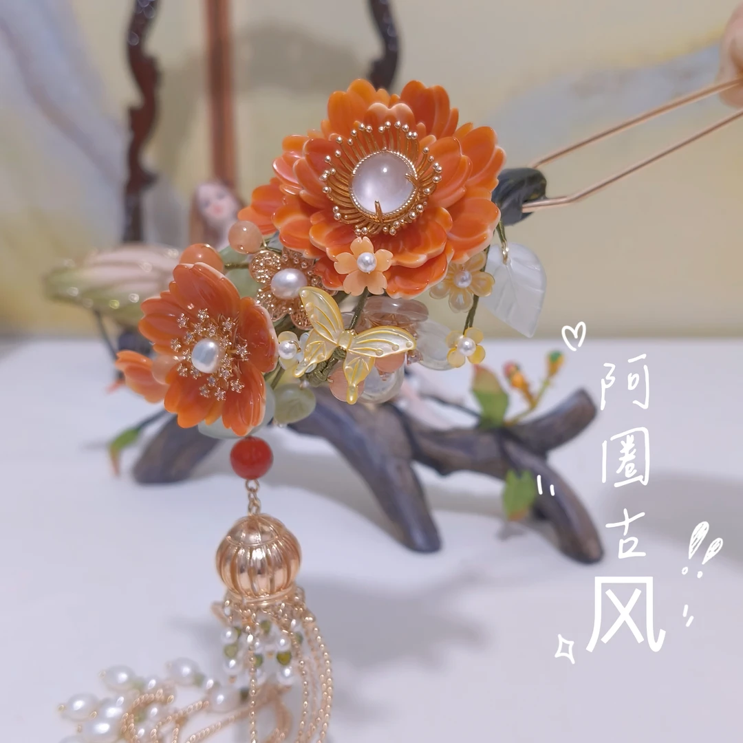 阿圈国风手工红色古风明制仙气簪发唐风软簪发簪日常