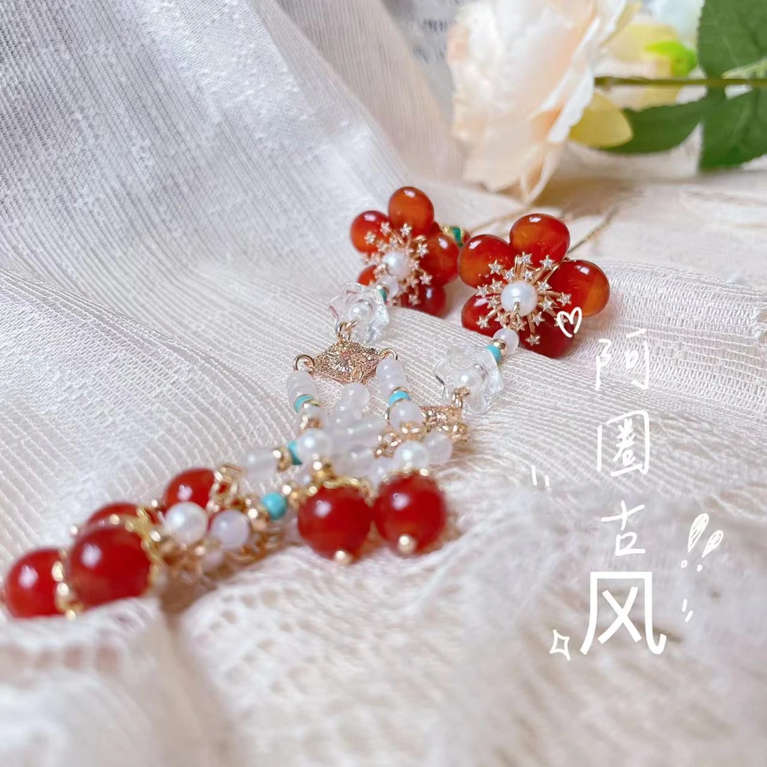 红色对钗发簪可爱古风少女百搭中国风日常超仙简约