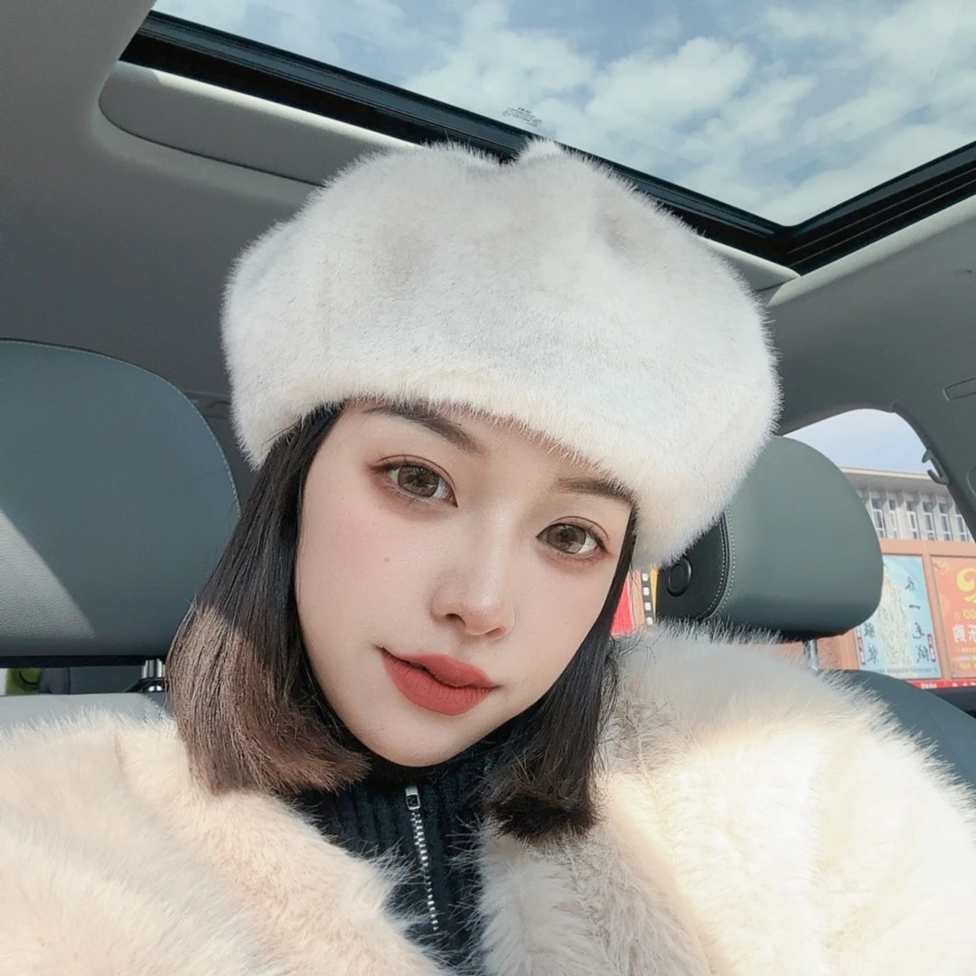 帽子女贝雷帽秋冬毛绒画家帽日系复古百搭蓓蕾大头围南瓜帽网红新