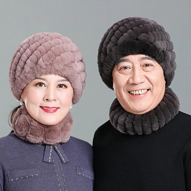 中老年皮草帽子男女冬季加厚保暖兔毛爸爸帽妈妈包头帽爷爷奶奶
