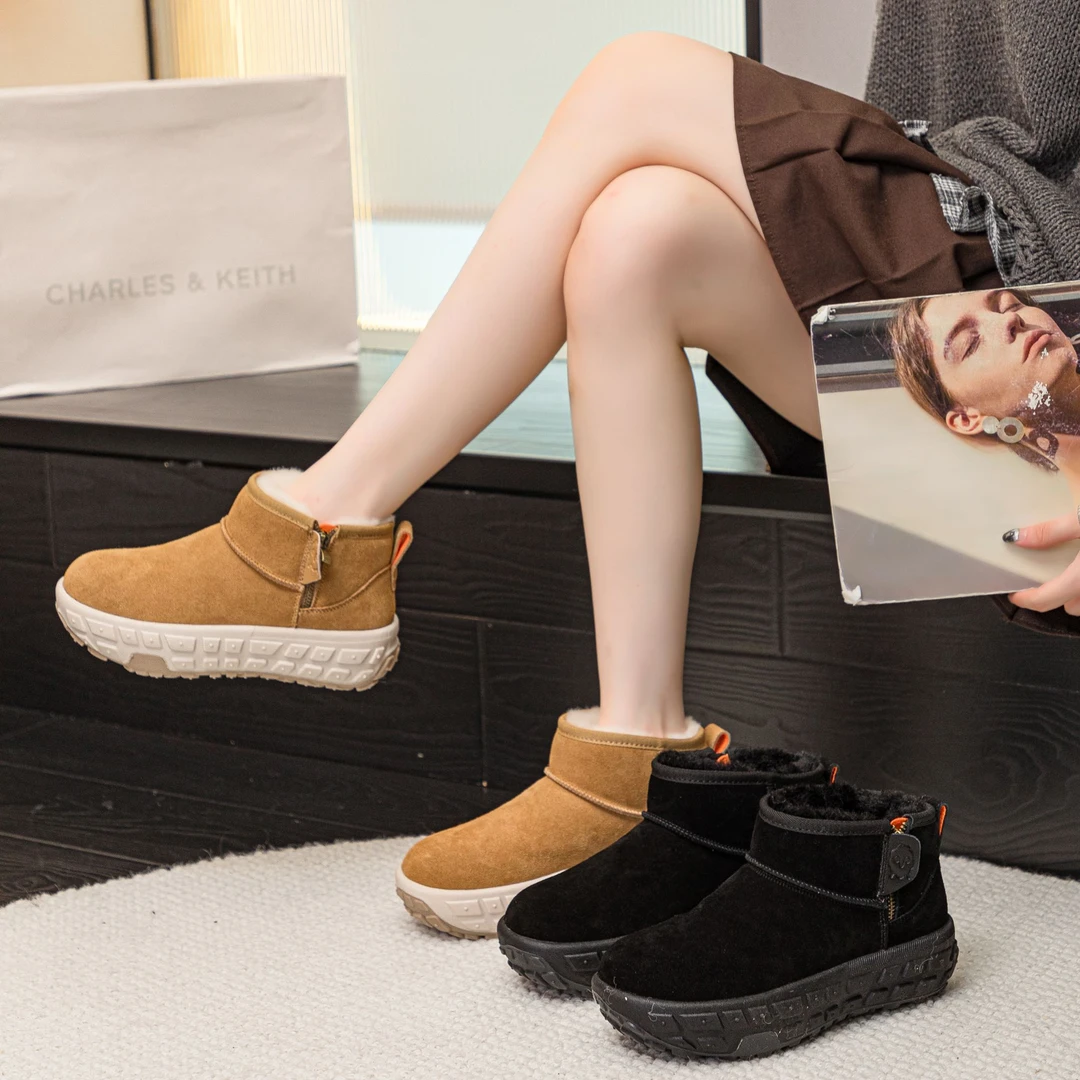 【5626】冬季新款保暖防滑系带雪地靴女时尚百搭加绒加厚雪地棉靴女