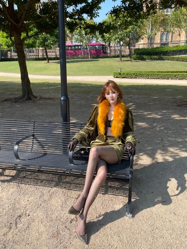 ChiclyNana  美式辣妹穿搭套装性感上衣半裙毛毛拼接包臀裙两件套