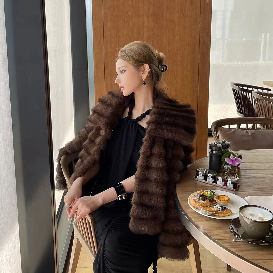 ChiclyNana 环保毛毛外套女年轻款层次感翻领皮毛一体毛毛外套