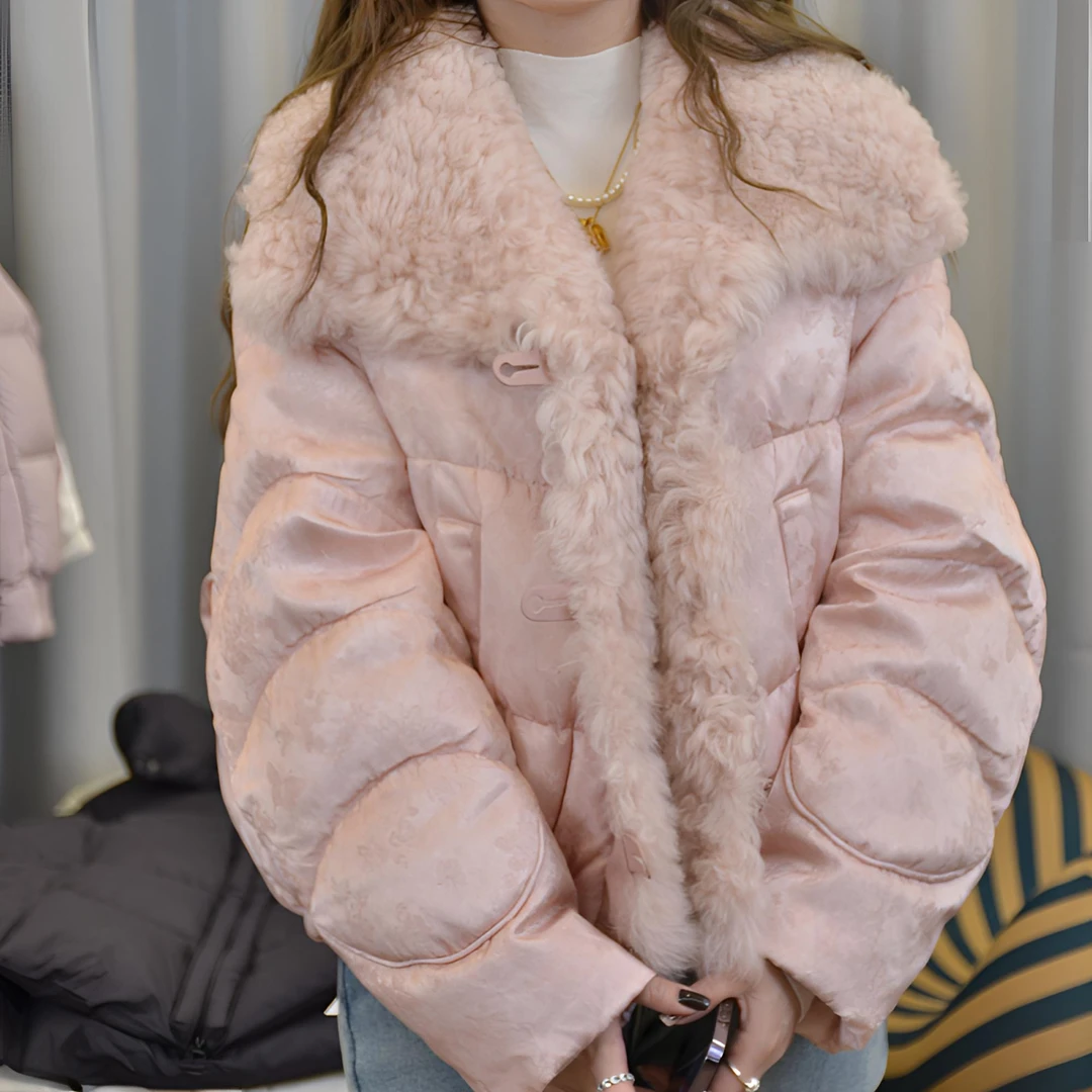 【叶子服饰】秋冬新款时尚百搭洋气保暖卷卷毛领鹅绒羽绒服9932