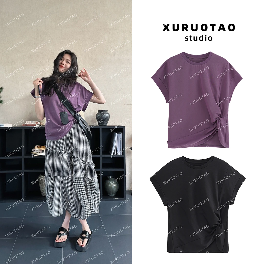 XURUOTAO 【葡萄微甜】夏季休闲圆领洋气女士紫色设计感T恤 TZZ012