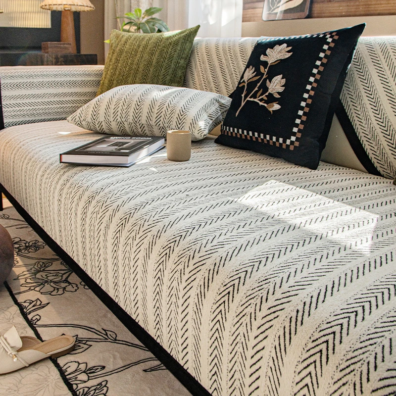 （鱼骨纹）法式沙发垫四季通用垫子轻奢现代套罩2024新款高端座垫巾