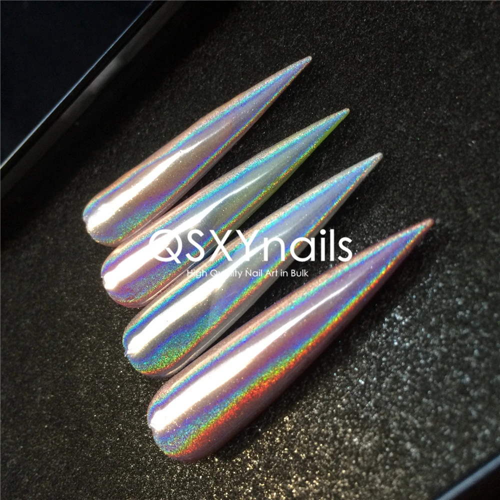 高品质七彩镭射粉闪亮银孔雀魔镜粉变色独角兽线性彩虹指甲镜面粉
