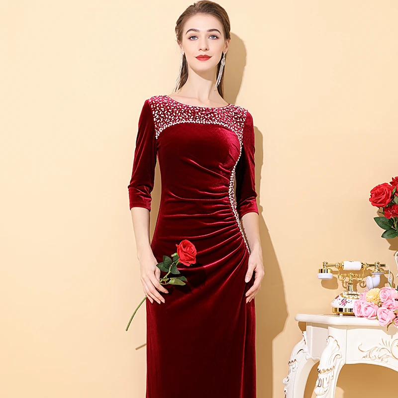 喜婆婆婚礼妈妈礼服2024新款高贵优雅气质婚宴端庄时尚洋气长裙冬