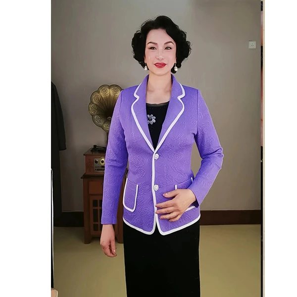 提花拼色白边修身外套T4K033