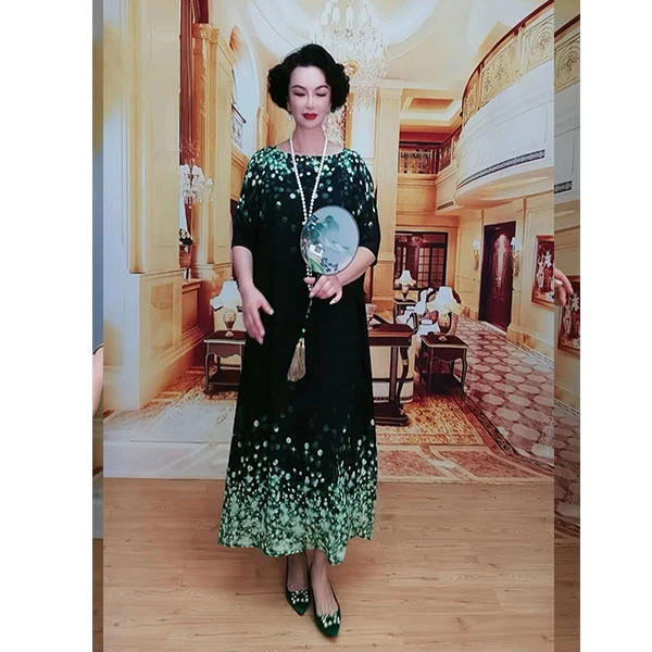 宽松原创连衣裙  黑色绿点春夏超显瘦连衣裙气质长款中国风
