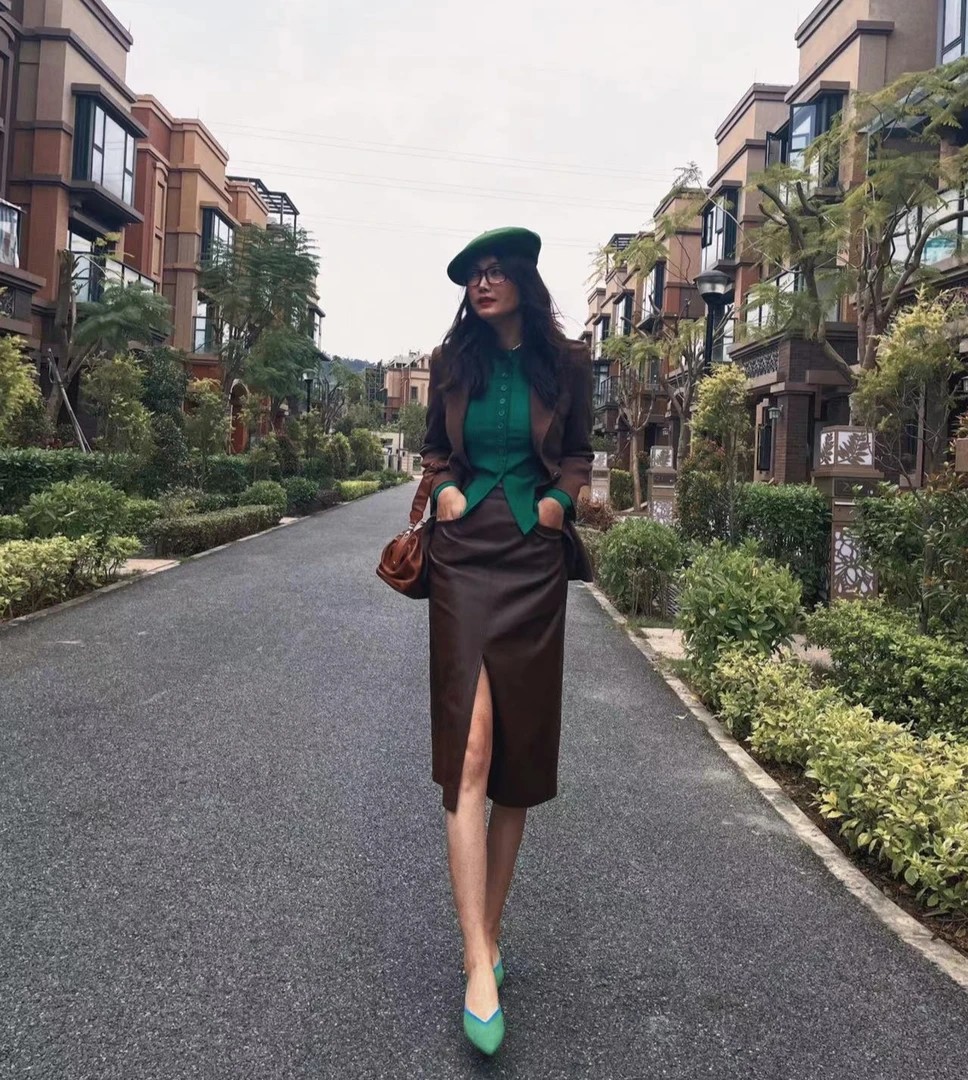 遮肚显瘦小A字前开衩遮肚皮裙513