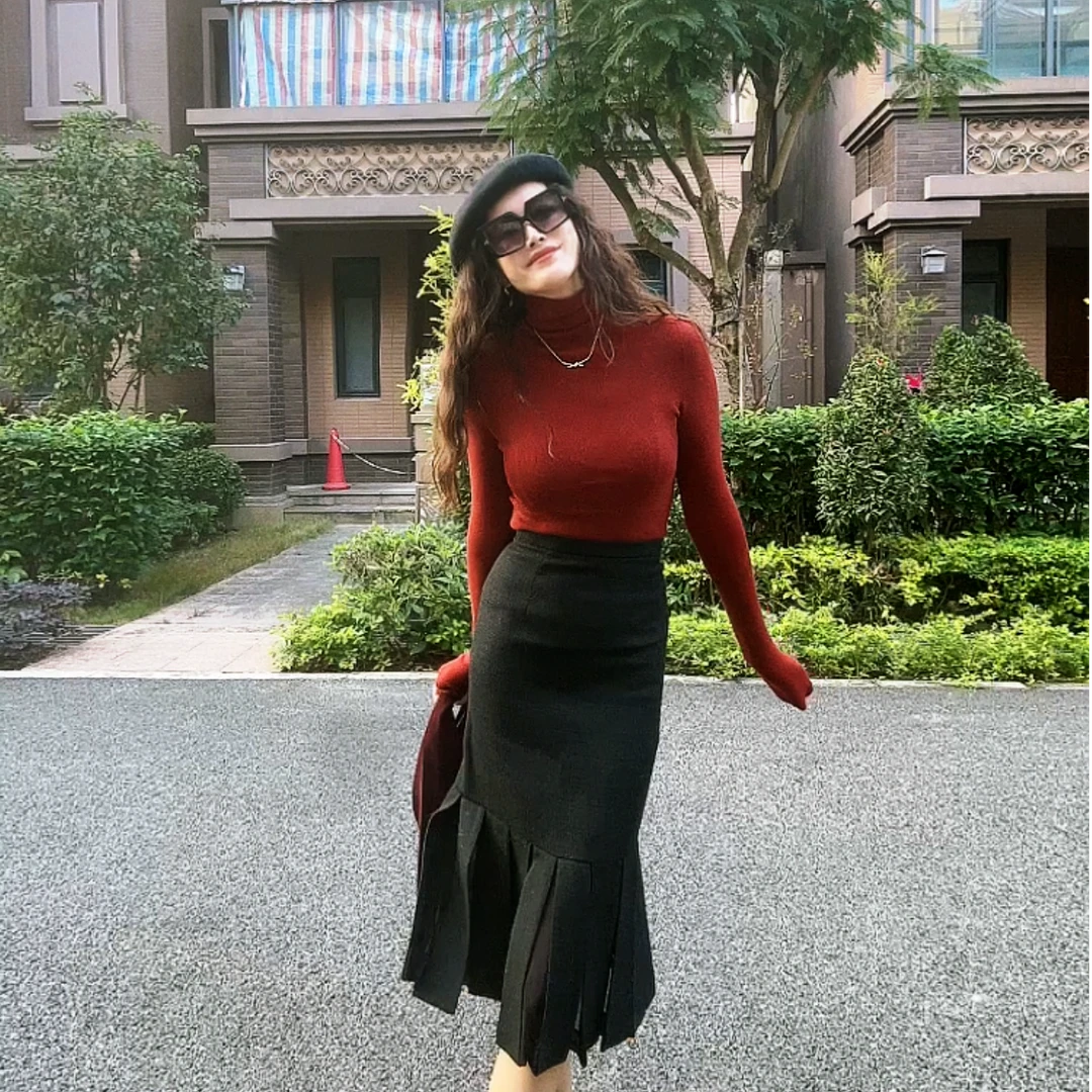 清库南油设计师品牌毛呢拼接半裙9878