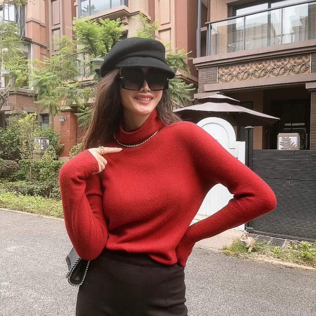 清库软糯羊绒羊毛混纺堆堆领毛衣9298