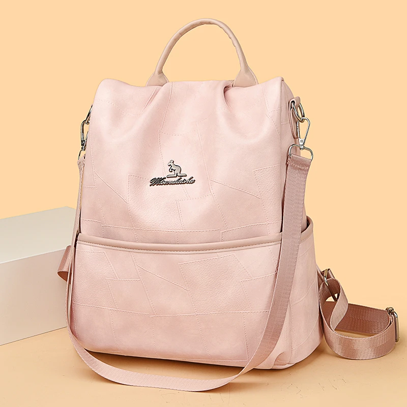 真皮双肩包女2024新款潮大容量旅行包软皮时尚百搭单肩背包防盗包