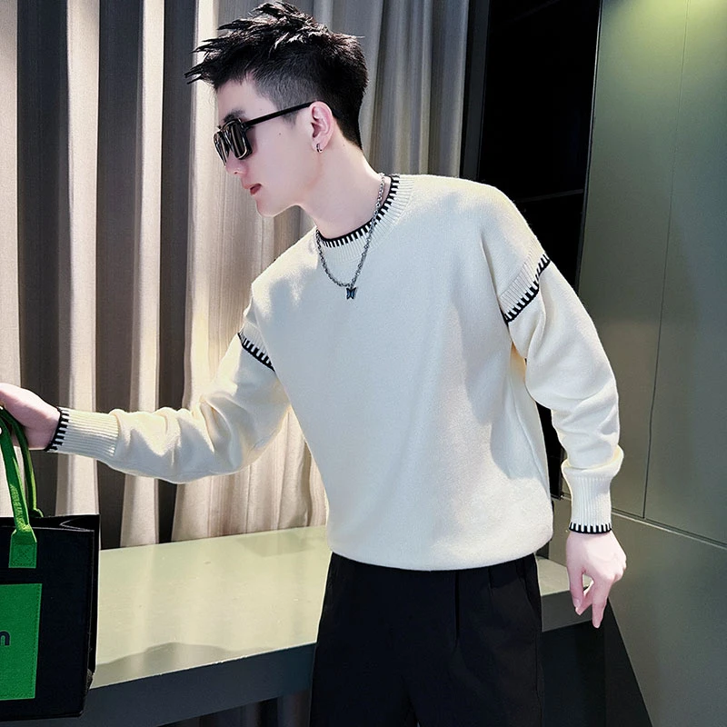 毛衣男款冬季爆款2025新款男士秋冬装潮牌拼色圆领长袖打底针织衫