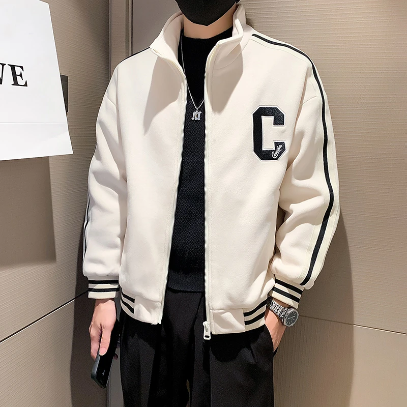 男士外套秋冬季2024新款高级感痞帅加厚休闲夹克潮牌男装立领上衣