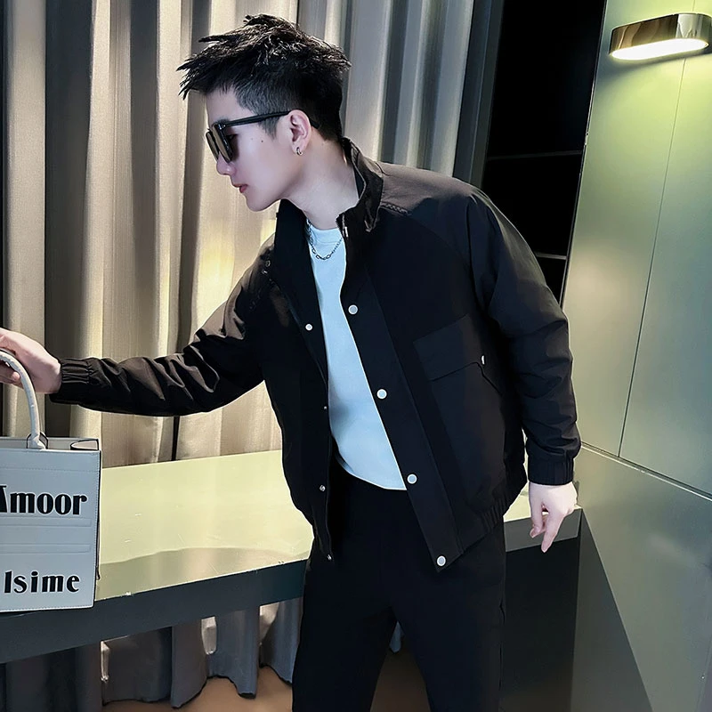 男士外套春秋季2024新款潮牌男装外衣高级感痞帅休闲时尚立领夹克