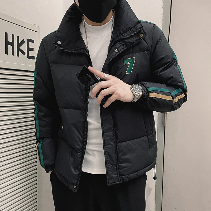 条纹棉服男士冬季2023新款潮牌加厚保暖外套男装高端立领棉衣袄子