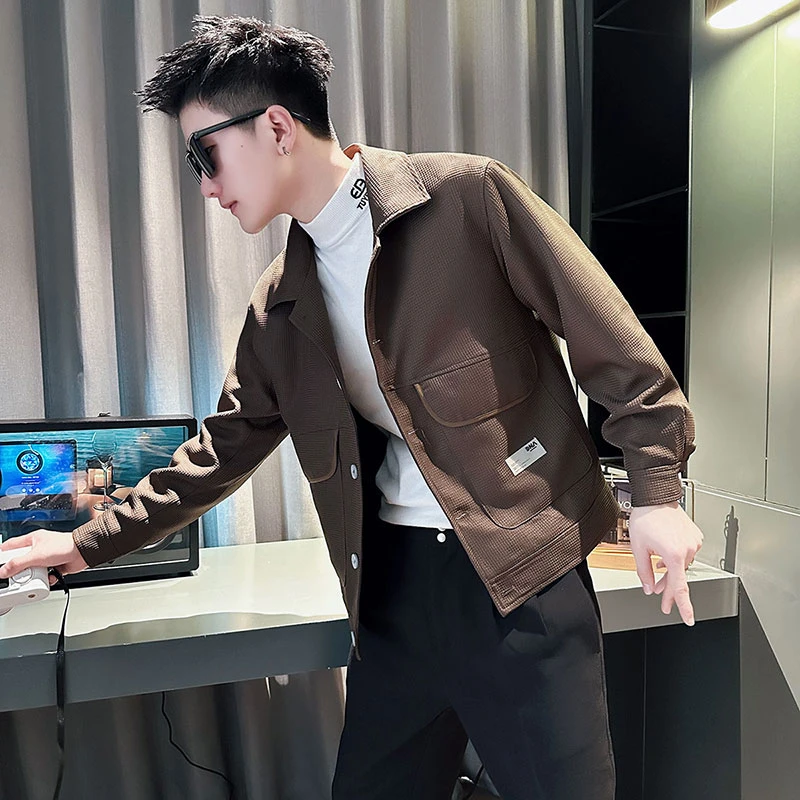 男士外套春秋季2024新款高级感痞帅潮牌男装外衣百搭休闲翻领夹克