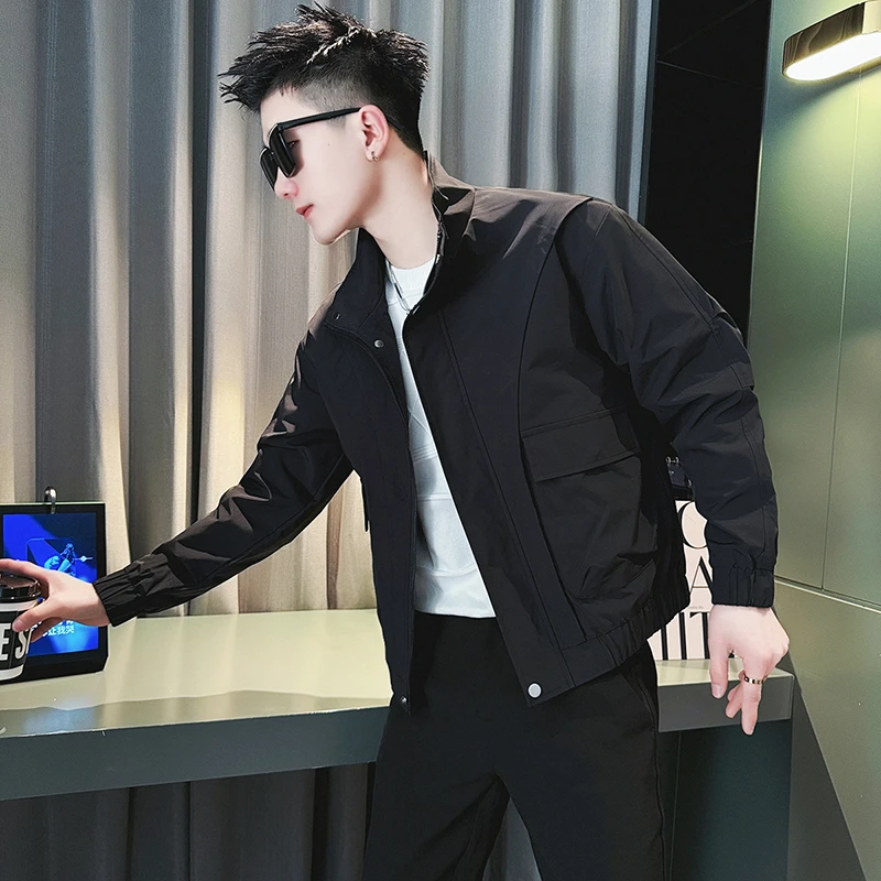 男士外套春秋季2025新款纯色百搭高级感痞帅潮牌男装外衣立领夹克