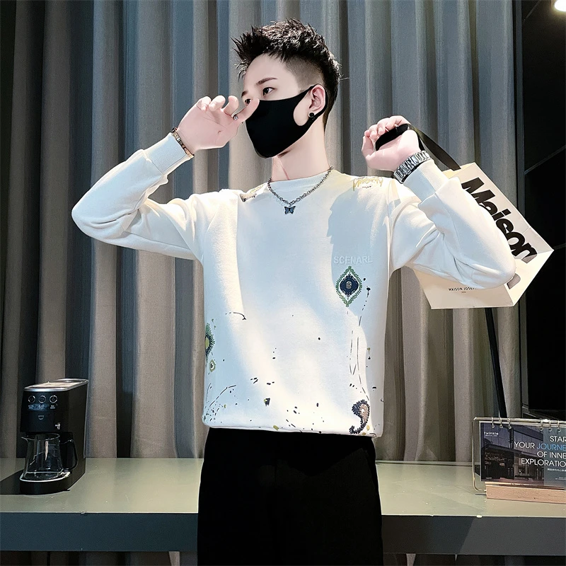 男士卫衣秋季2025新款爆款印花圆领长袖打底青少年潮牌男装外套