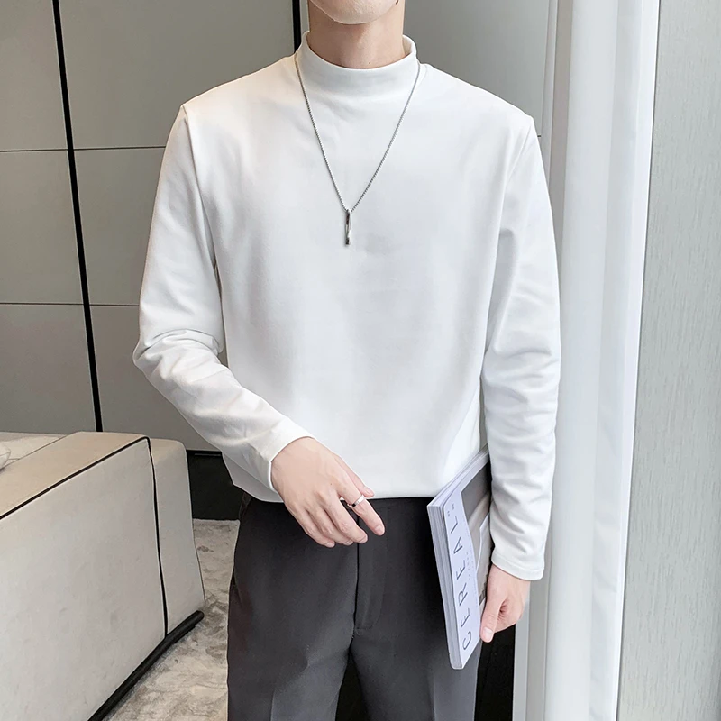 男士长袖t恤春秋季2023新款潮牌纯色内搭男装上衣服半高领打底衫