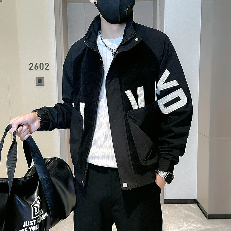 外套男春秋2023新款高级感痞帅潮牌男装高端刺绣拼接男士休闲夹克