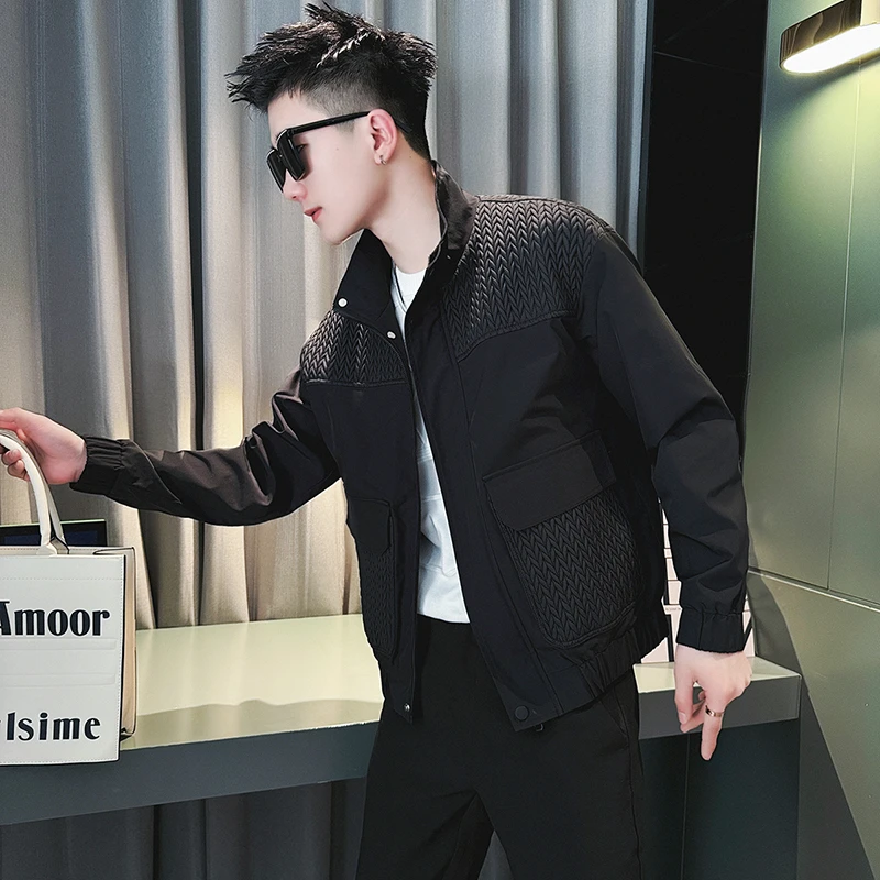 男士外套春秋季2025新款麦穗拼接高级感痞帅潮牌男装立领休闲夹克