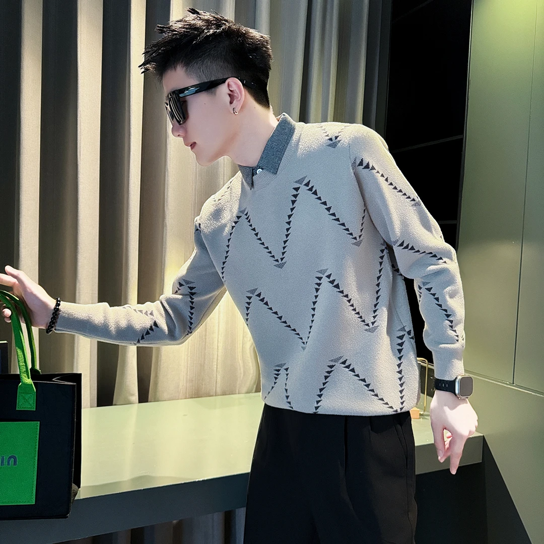 假两件衬衫领毛衣男款冬季爆款2025新款男士秋冬装长袖打底针织衫