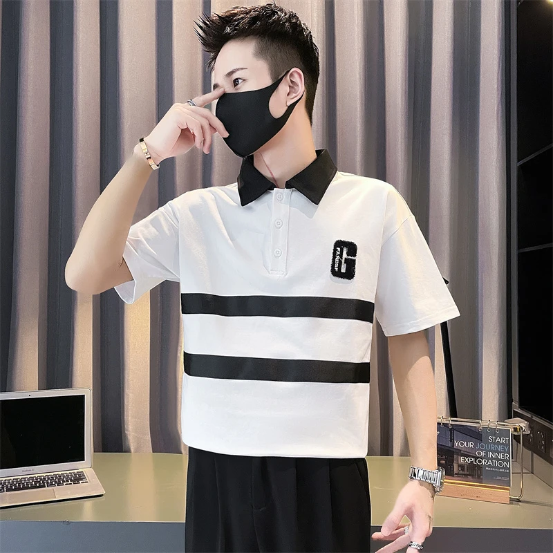 男士polo衫夏季2024新款男装衣服潮牌高端半截袖痞帅拼色短袖T恤