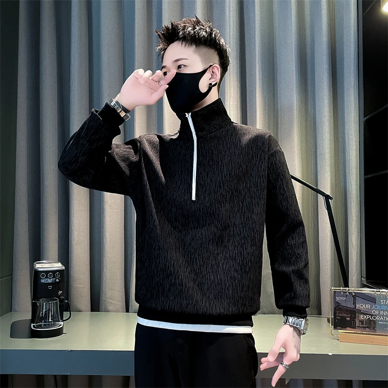 半拉链立领男士卫衣秋季男装2024新款爆款百搭男生长袖打底衫外套