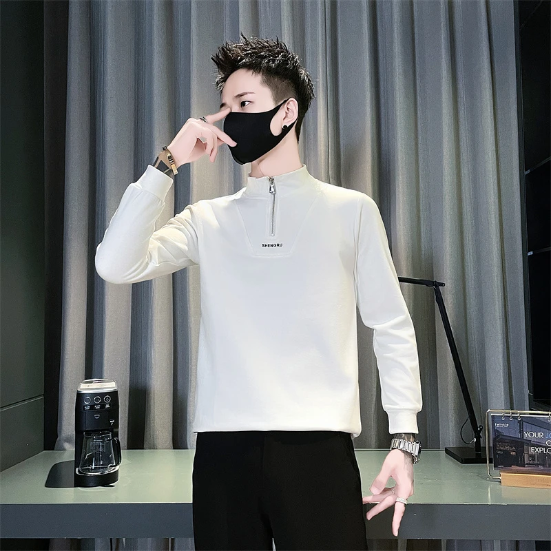 男士长袖t恤秋冬季2024新款爆款半拉链立领德绒打底衫男装上衣服