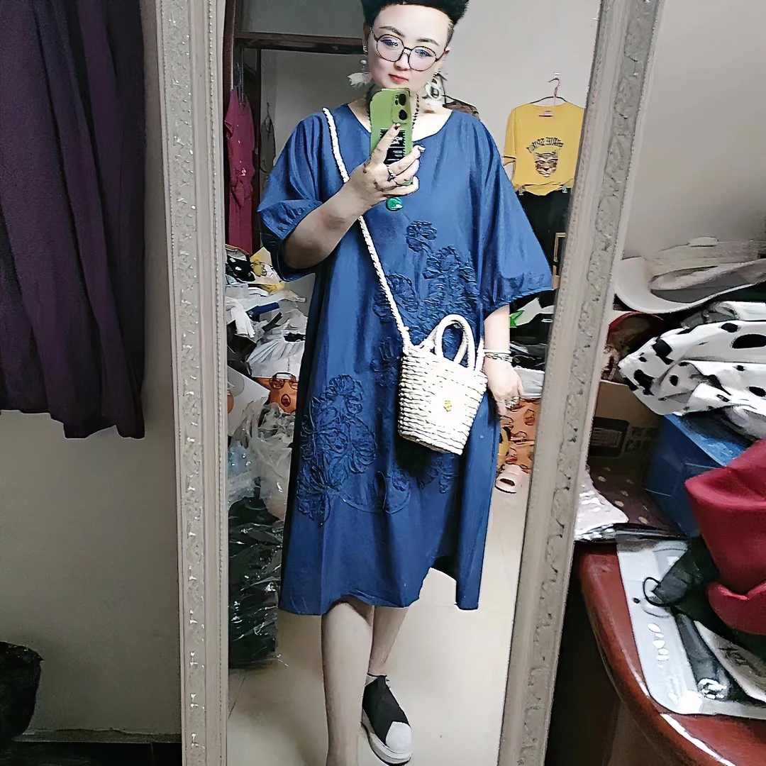 潮牌连衣裙夏季新款民族风大码女装文艺百搭宽松a字裙棉麻连衣裙