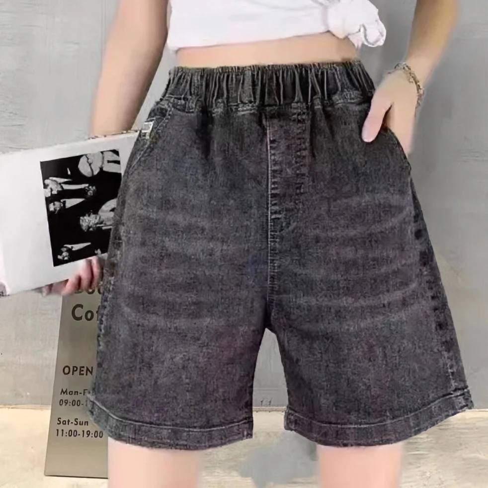 潮牌2023新款韩版大码显瘦牛仔女夏季高腰宽松时尚阔腿直筒五分裤