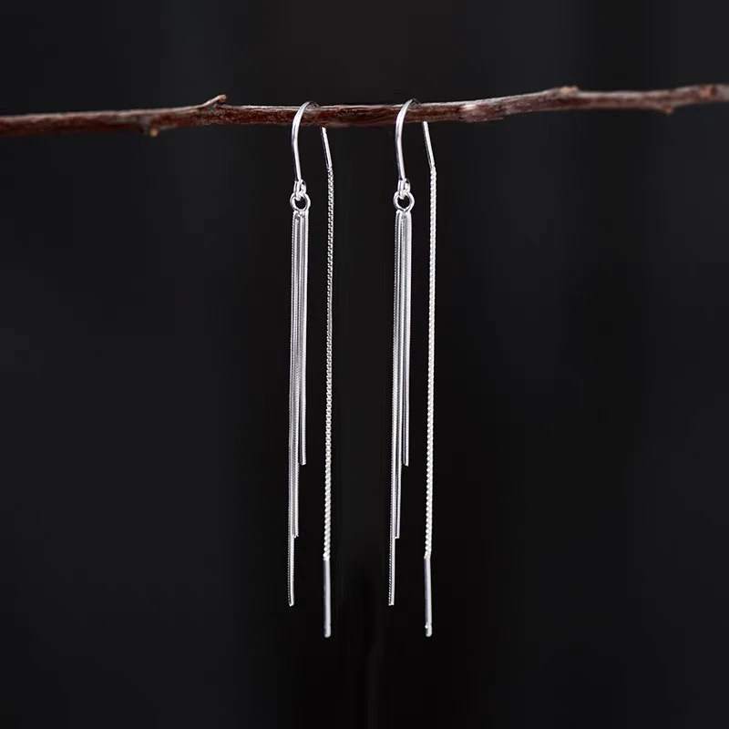 925银耳饰 三生三世简约气质耳线2024新款经典百搭长款流苏耳环