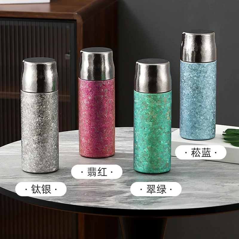 纯钛泡茶保温杯家用保温杯高档直饮扣钛焖茶杯带盖情侣水钛杯