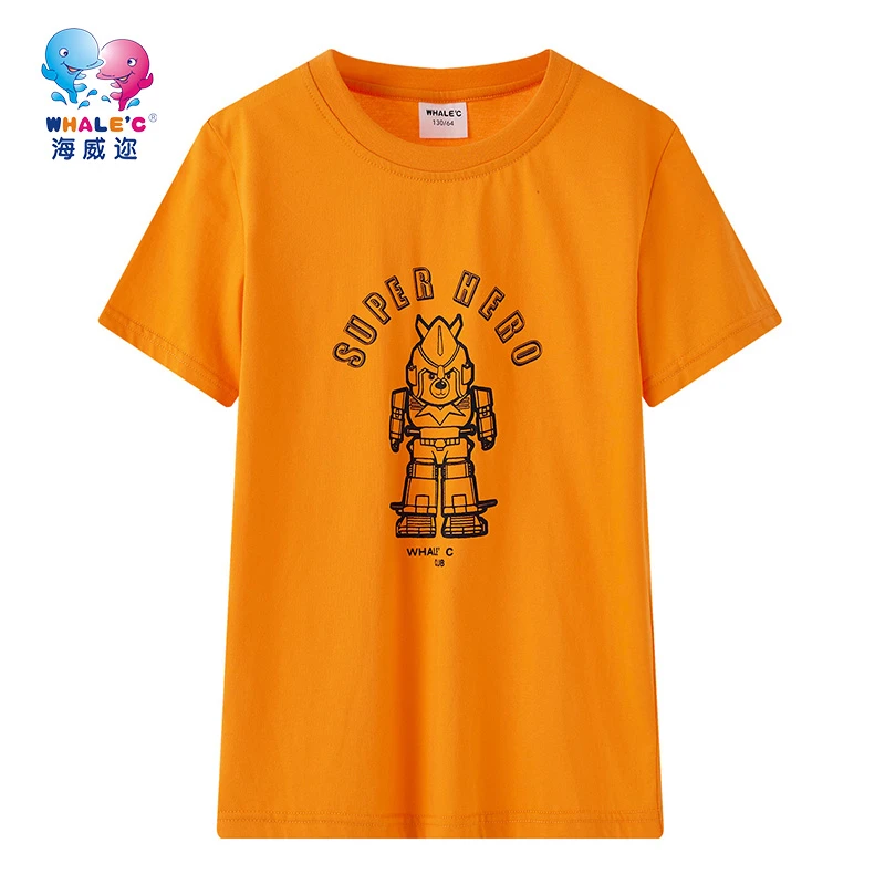 WHALE'C/海威迩男童潮酷机器人印花短袖t恤夏季儿童纯棉休闲T恤潮
