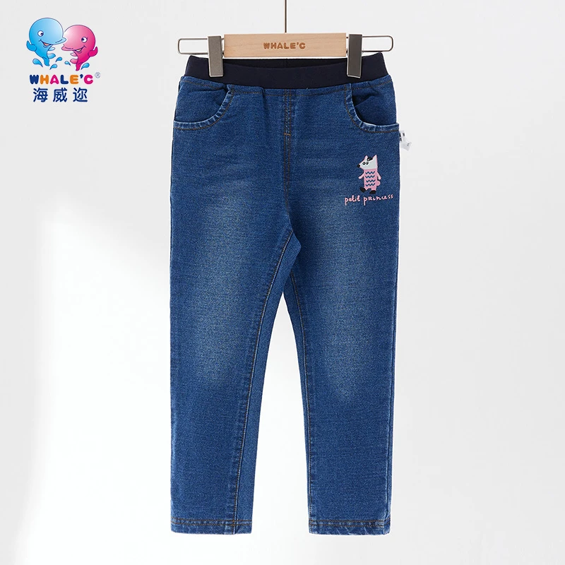 WHALE'C/海威迩女童牛仔休闲长裤23年春秋季女宝宝紧腰简约裤子