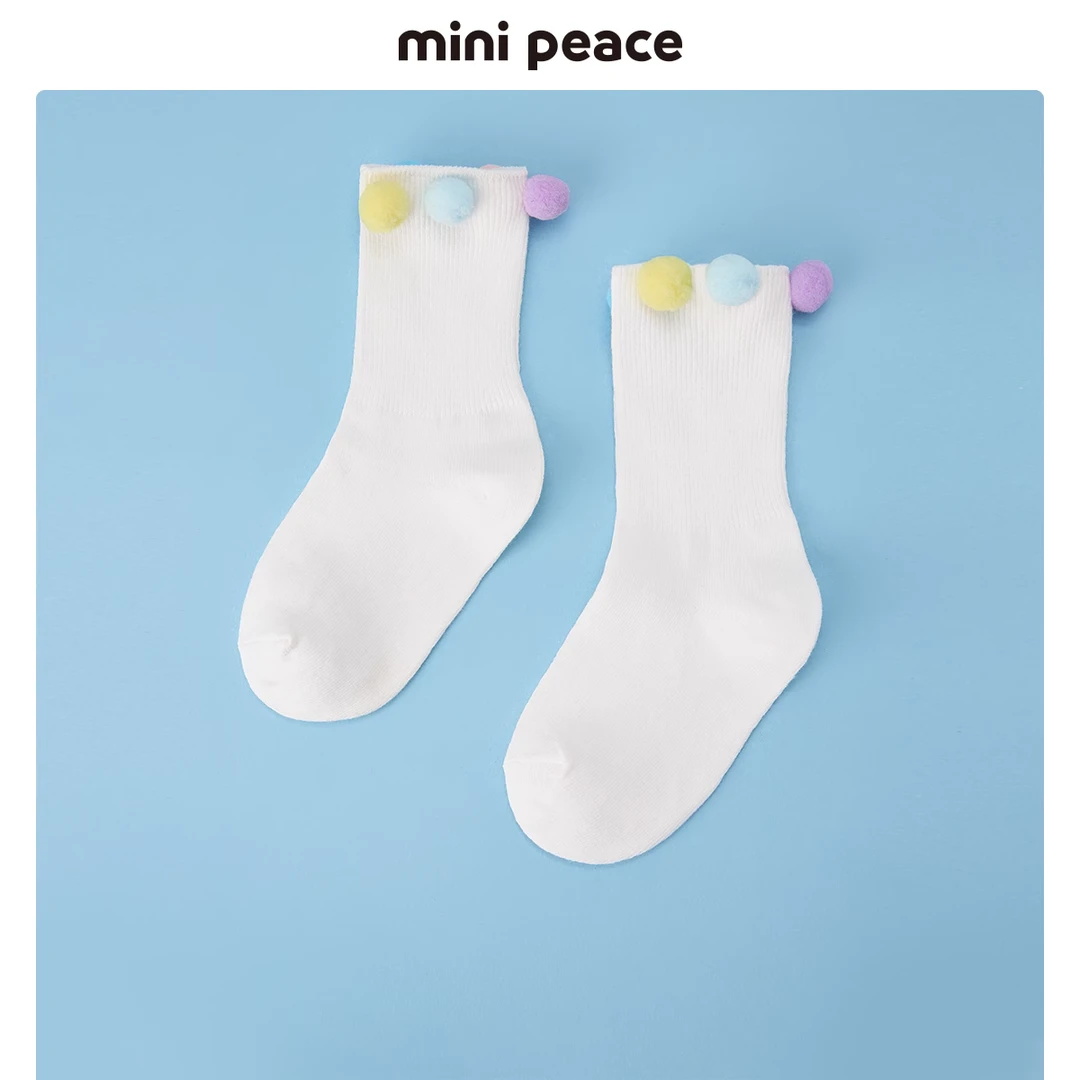 【专柜同款】minipeace童装彩色小球女童中筒袜洋气袜子